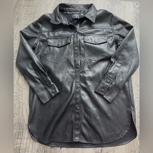 Tahari Black Faux Leather Button-Up